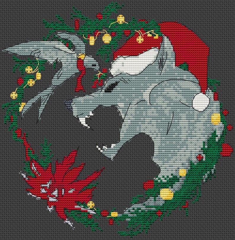 A picture of the witcher christmas pattern with black background