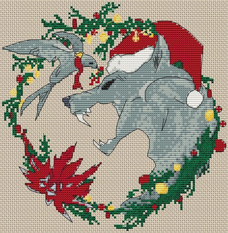 A picture of the witcher christmas pattern with beige background