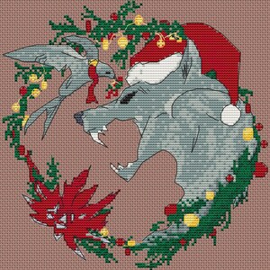 A picture of the witcher christmas pattern with brown background
