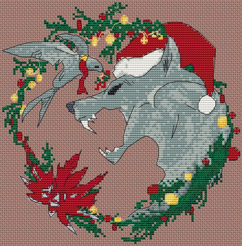 A picture of the witcher christmas pattern with brown background