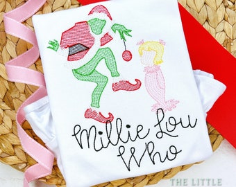 Grumpy Green Man Embroidered Shirt | Custom Girl Holiday Outfit | Personalized Who Green Christmas Shirt | Monogrammed Girl Xmas Outfit |