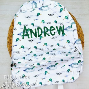 Personalized Embroidered Backback | Boys Monogrammed Booksack | Custom Embroidered Toddler Prek | Baby Backpack Diaper Bag | Mallard Print |