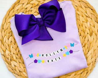 Personalized Friendship Bracelet Shirt: Embroidered Lavender Summer Outfit
