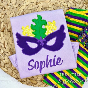 Camisa personalizada com apliques de máscara de Mardi Gras: traje de Natal bordado para Nova Orleans