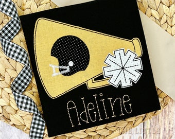 Megaphone Applique Shirt: Personalized Black and Gold Tailgate Outfit