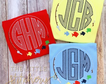 Fishing Monogram Embroidered T-shirt: Personalized Boys Outfit