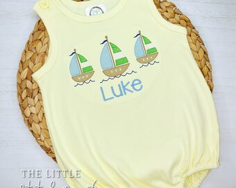 Embroidered Boat Trio Bubble: Personalized Summer Romper