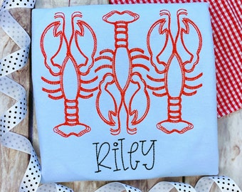 Embroidered Crawfish Trio Shirt: Personalized Cajun Kids Outfit