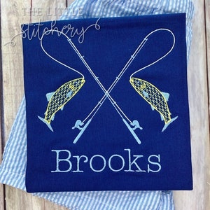 Fish and Pole Embroidered Tshirt | Kids Monogrammed Fishing Shirt | Toddler Boy Fish and Pole Outfit | Personalized Boy Fishing Shirt |
