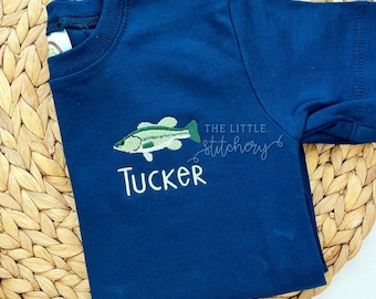 Bass Fishing Embroidered Monogram Shirt: Custom Toddler Outfit
