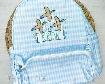 Monogrammed Mallard Duck Backpack: Embroidered Gingham Pre-K Bag