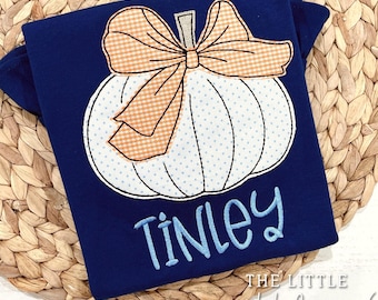 Bow Pumpkin Applique Shirt: Girls Fall Outfit