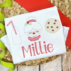 Mrs Clause Cookies and Milk Embroidered Shirt | Girl Custom Monogrammed Holiday Outfit | Personalized Kids Christmas Dress |