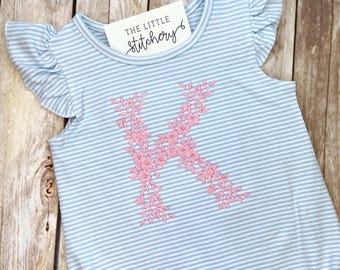 Floral Monogram Baby Romper: Personalized Stitched Summer Outfit