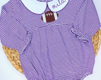 Football Monogrammed Romper or Bubble: Girls Football Outfit