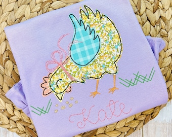 Girls Chicken Applique Shirt: Custom Monogrammed Spring Top