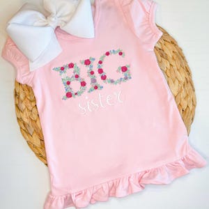 Floral Big Sister Monogrammed Shirt | Sibling Set Outfit | Custom Big Sis Dress | Personalized Pregnancy Announcement Outfit | Big Sis |