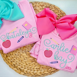 School Mini Embroidered Dress | Girls Custom Monogrammed Shirt | Back to School Outfit | Toddler Girl First Day of School | Meet the Teacher