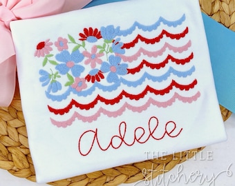 Floral American Flag Shirt: Personalized Girl Summer Outfit