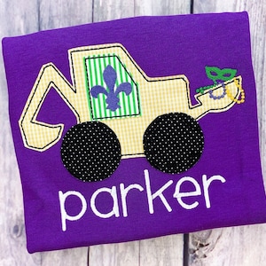 Camisa personalizada com apliques de escavadeira de Mardi Gras