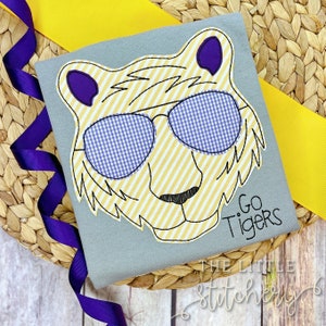 Tiger Applique Face Shirt | College Football Tailgating Outfit | Custom Purple and Gold Fan Gear | Sports Team Shirt |