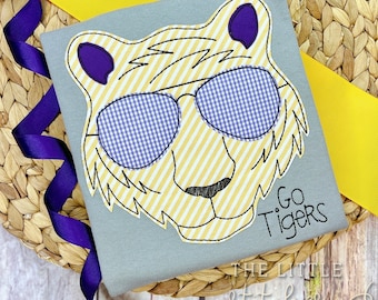 Tiger Sunglasses Applique Shirt: Purple and Gold Fan Gear