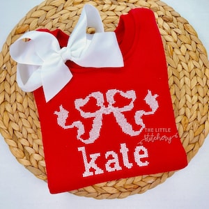 Vintage Bow Monogram Sweatshirt - Girls Personalized Holiday Outfit