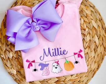Boo Halloween Embroidered Shirt: Girls Trick or Treat Outfit