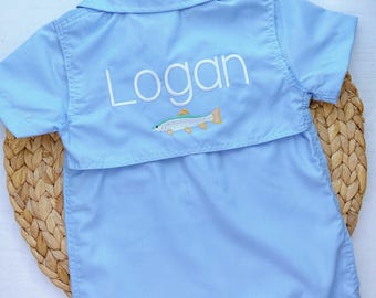 Rainbow Trout Fishing Romper: Personalized Embroidered Baby Outfit