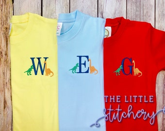 Dinosaur Initial Embroidered Shirt: Custom Dino Monogram