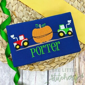 Pumpkin Tractor Embroidered Shirt | Boys Custom Monogrammed Fall Tshirt | Personalized Toddler Thanksgiving Outfit |