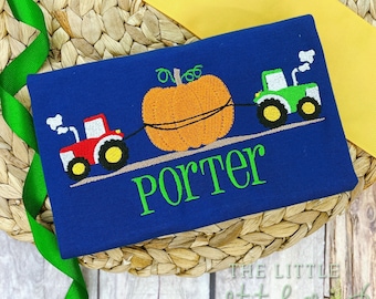Pumpkin Tractor Embroidered Shirt | Boys Custom Monogrammed Fall Tshirt | Personalized Toddler Thanksgiving Outfit |