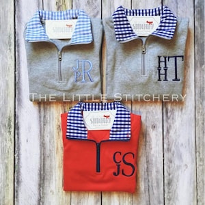 Monogrammed Gingham Collar Pullover: Custom Cotton Kids Jacket