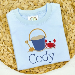 Beach Crab Monogram Shirt | Personalized Boy Summer Outfit | Monogrammed Beach Vacation Shirt | Stitched Custom Everyday Summer Romper |