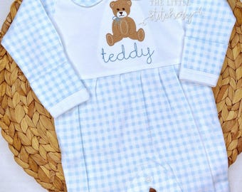 Name Baby Romper: Teddy Bear Embroidered Newborn Outfit