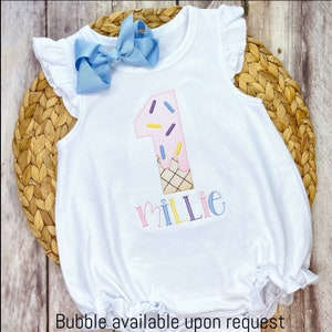 Ice Cream First Birthday Embroidered Outfit | Custom Baby Girl Ice Cream Birthday Shirt | 1st Birthday Monogrammed Bubble