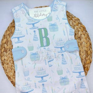 Monogrammed Baby Boy Birthday Romper: Embroidered First Birthday Outfit