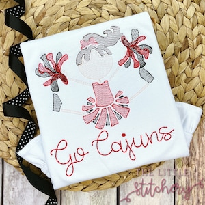 Cajuns Cheerleader Embroidered Shirt | Louisiana Football T-Shirt | Girl Tailgating Toddler Outfit