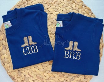 Cowboy Boot Monogram Embroidered Shirt: Personalized Farm Outfit