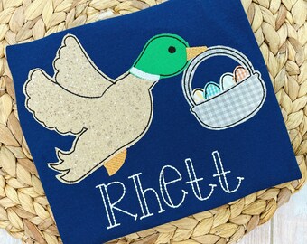 Monogrammed Easter T-Shirt: Duck Applique, Personalized Kids Outfit