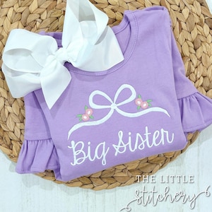Big Sister Bow Monogrammed Shirt | Sibling Set Outfit | Custom Big Sis Dress | Personalized Pregnancy Announcement Outfit | Big Sis |