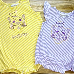 Tiger Face Football Shirt | Purple and Gold Team | Louisiana Football Tailgating Outfit | Geaux College Team | Boys Sports Bubble |