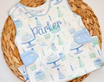 Monogrammed 1st Birthday Boy Romper: Custom Embroidered Outfit