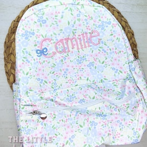 Dos floral personnalisé | Sac à dos à monogramme pour filles | Sac Prek brodé personnalisé pour tout-petit | Sac à dos à langer pour bébé | Nom de l'arc |