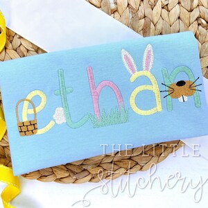 Personalized Easter Shirt: Embroidered Name, Rabbit Design