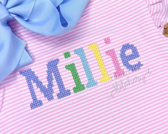 Vintage Stitch Monogram Shirt: Girls Personalized Summer Romper