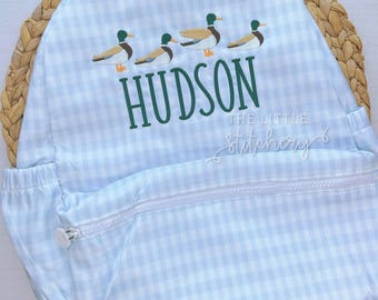 Personalized Mallard Backpack: Embroidered Gingham Pre-K Bookbag