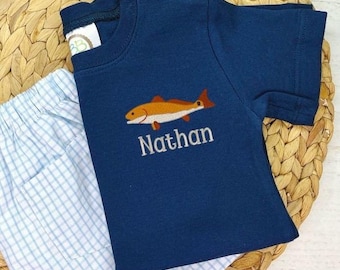 Redfish Embroidered Monogram Shirt: Boys Fishing Outfit