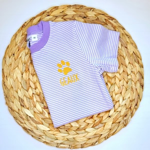 Tiger Paw Print Mini Football Shirt | Purple and Gold | Louisiana Football Tailgating Outfit | Geaux College Team | Boys Sports Bubble |