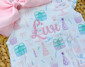 Monogrammed Baby Girl Birthday Bubble or Dress: Embroidered Outfit